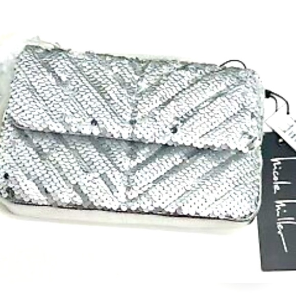 Nicole Miller Silver Sequin Shoulder / Clutch / Crossbody Bag - NWT - Picture 8 of 8